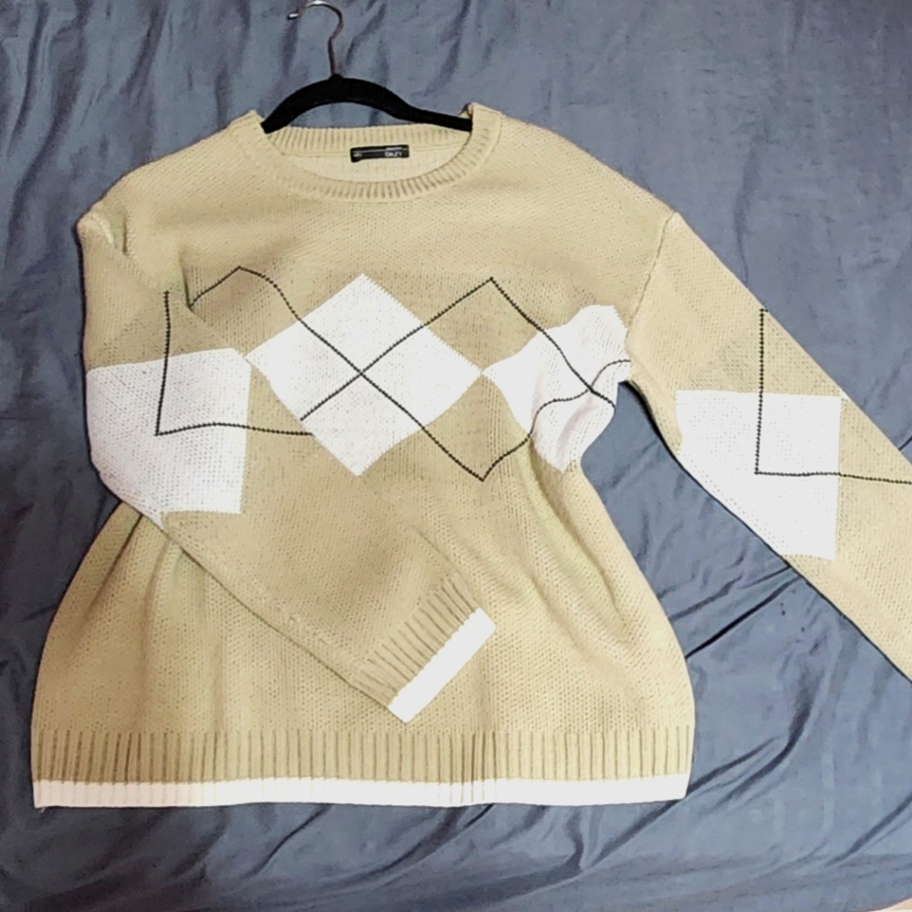 Stiched Green and White Preppy Sweater